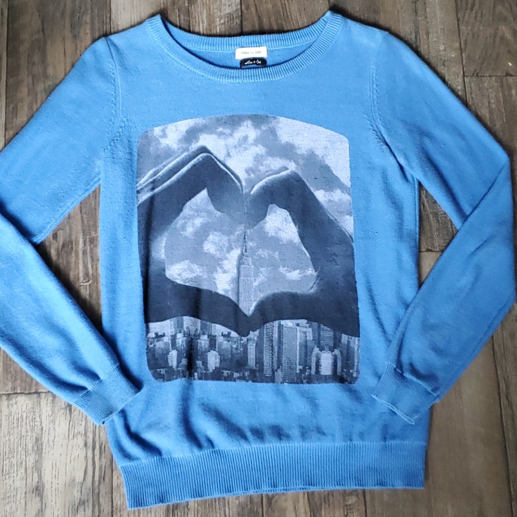 River Island Heart Shape Hands And Skyline Sweater